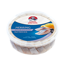 Herring fillet pieces &quot;Santa Bremor&quot; with black olives, in oil 500 g